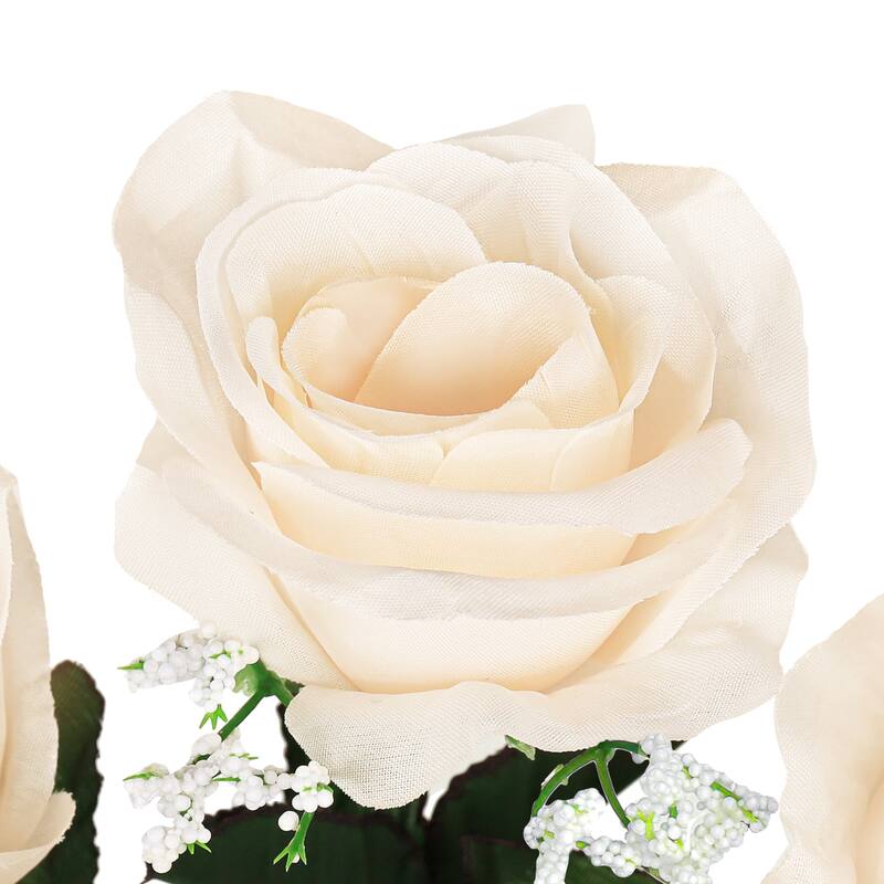 Set of 12 Ivory Artificial Open Rose Flower Stem Bush Bouquet 14in - 14" L x 7" W x 7" DP