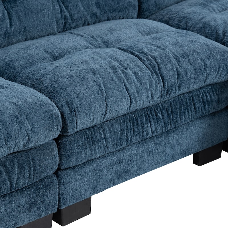 120.87" Chenille L-Shaped Sectional Sofa with Reversible Design, and 3-Seat Sleeper & Ottoman - Dual-Layer Cushion
