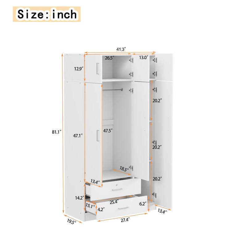 Mirror Wardrobe with 2 Drawers and Top Cabinet by Harper&Bright Designs