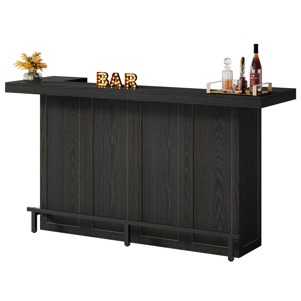 4-Tier Bar Table, 70.9-Inch Large Wooden Home Bar Unit