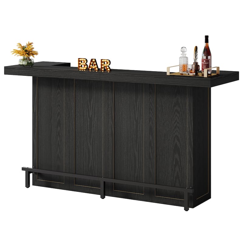 4-Tier Wooden Bar Table, 70.9" Large Home Bar Unit with Storage Shelves for Home, Patio, Basement