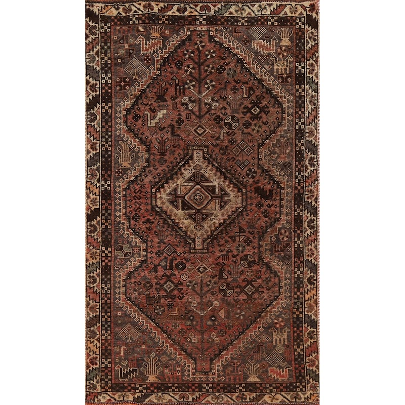 Vegetable Dye Qashqai Persian Rug Hand-knotted Antique Wool Carpet - 3'9"x 6'8"