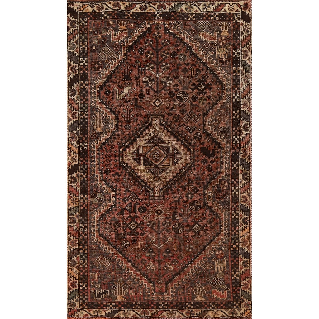 Vegetable Dye Qashqai Persian Rug Hand-knotted Antique Wool Carpet - 3'9"x 6'8"