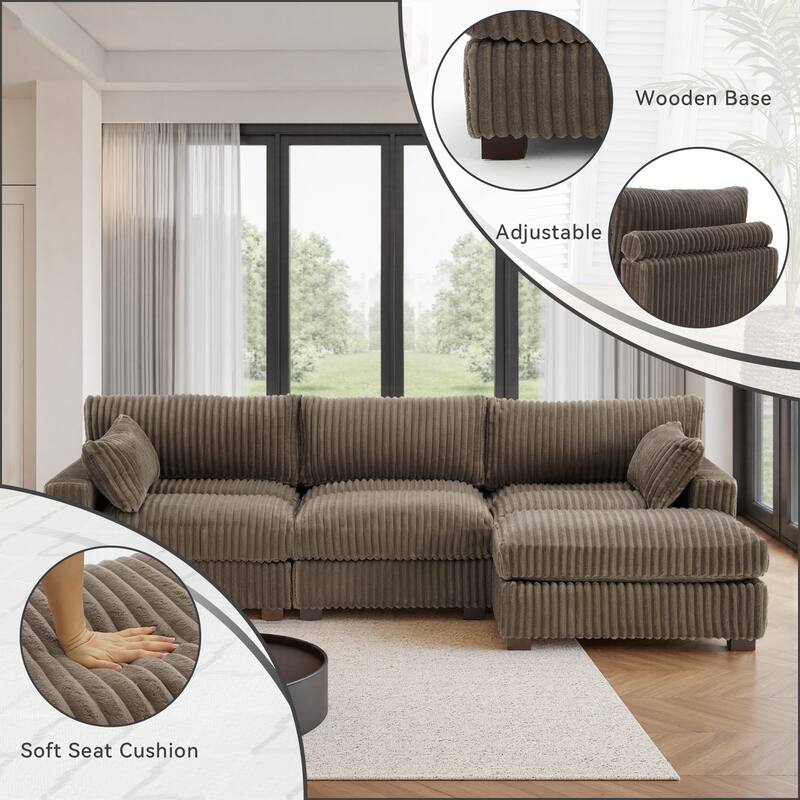 Plush Flannel Modular Sectional Sofa for Living Room