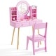 preview thumbnail 6 of 5, Wooden Kids Makeup Vanity Set Desk Dressing Table w/ Mirror & Stool Pink