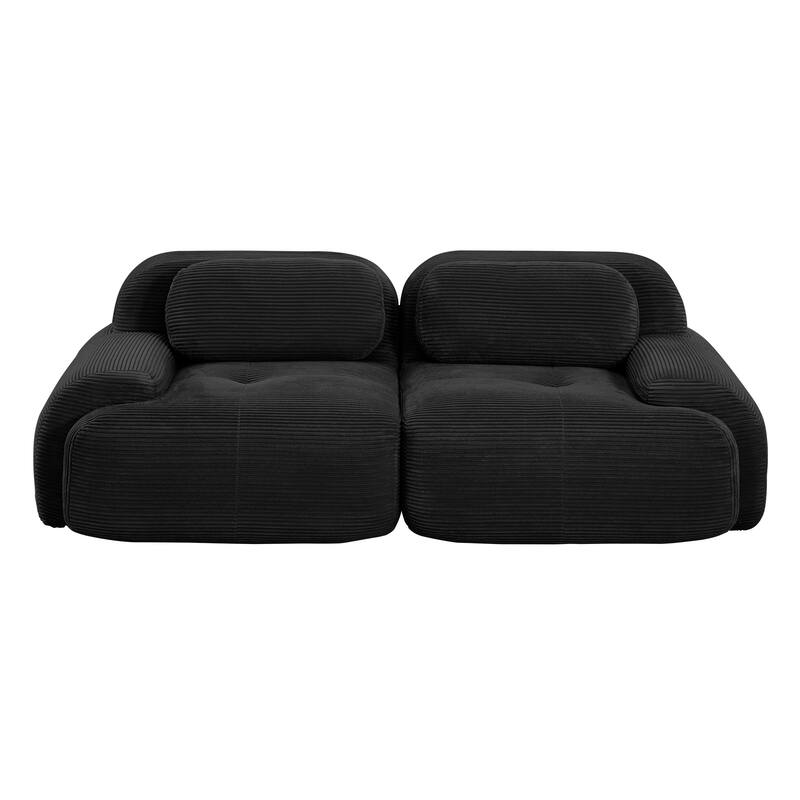 Anmytek 82 Inch Black Corduroy Modular Loveseat Sofa with Curved Arms and High Resilience Sponge