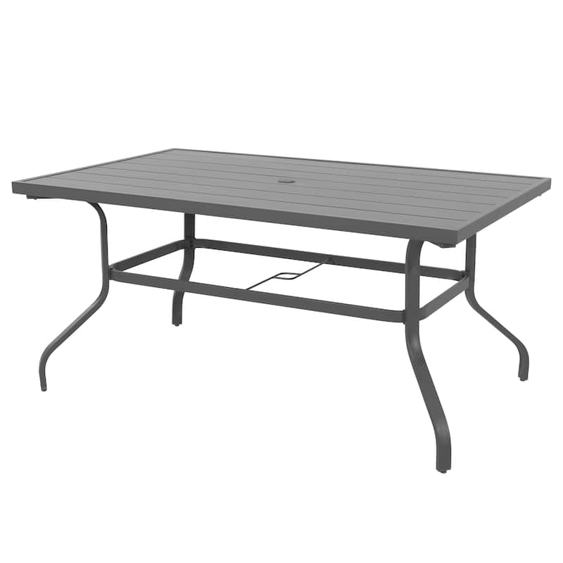 Patio 7-Piece Textilene Dining Set with Umbrella Hole, Beige and Gray