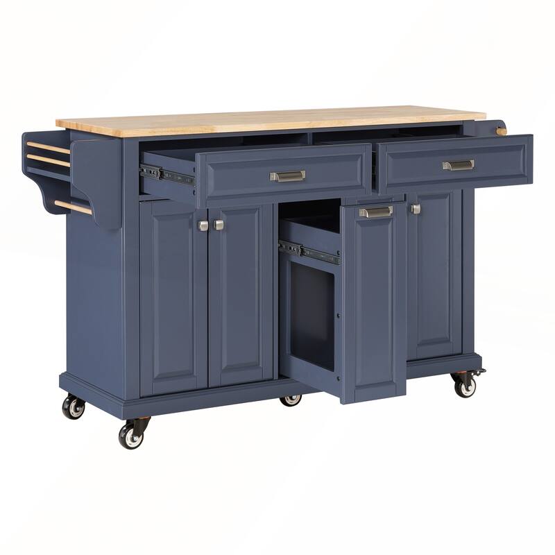 Kitchen Island with Rubber wood Countertop