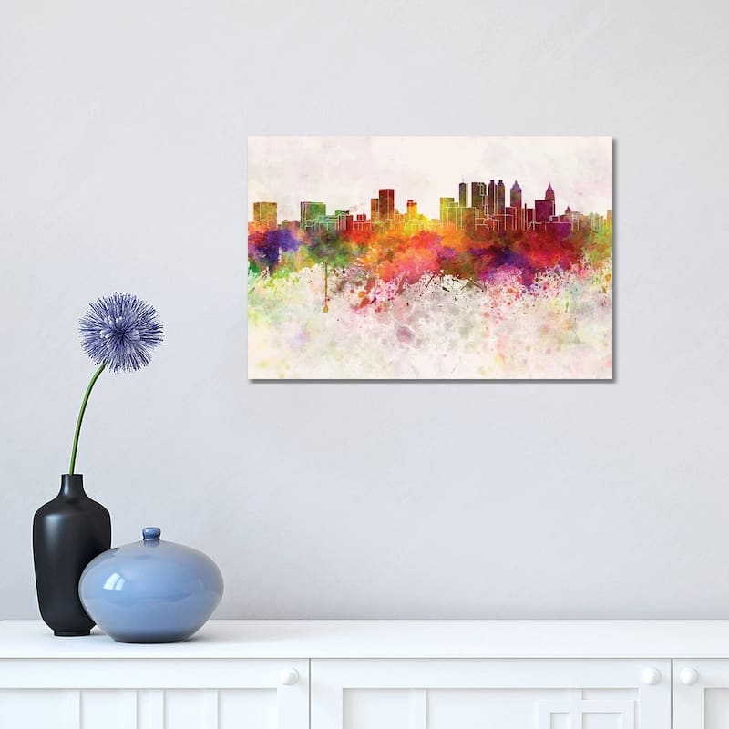 iCanvas "Atlanta Skyline In Watercolor Background" by Paul Rommer Canvas Print - 12x18x1.5