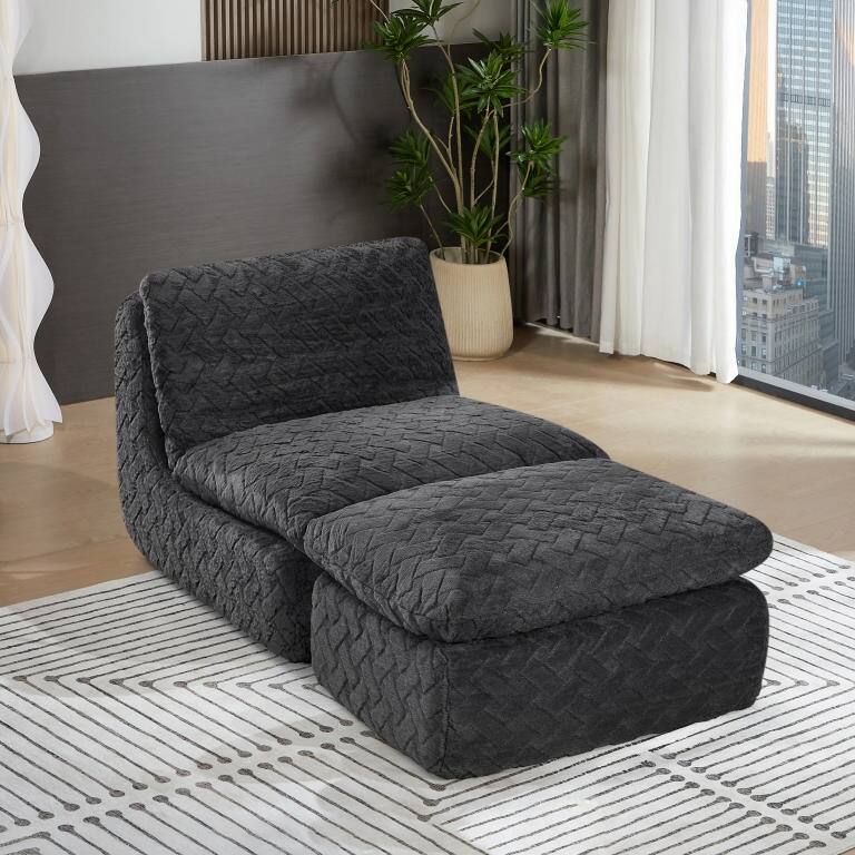 Full Compression Sofa Chair With Swivel Add Ottoman - Black