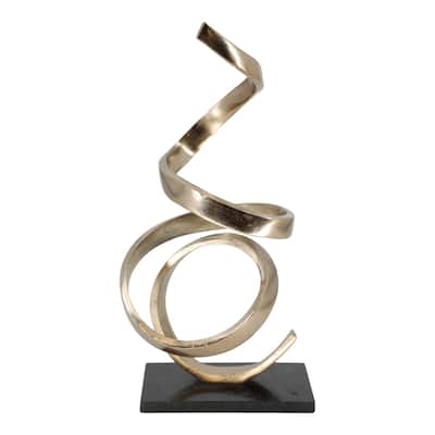 Metal and Marble Spiral Sculpture Modern Decorative Accent - 20" Gold - 10" x 7" x 20"