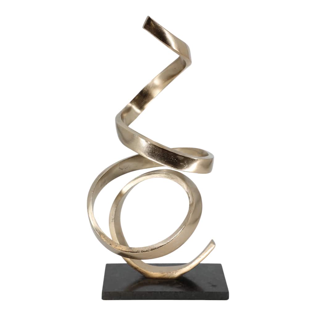 Metal and Marble Spiral Sculpture Modern Decorative Accent - 20" Gold - 10" x 7" x 20"