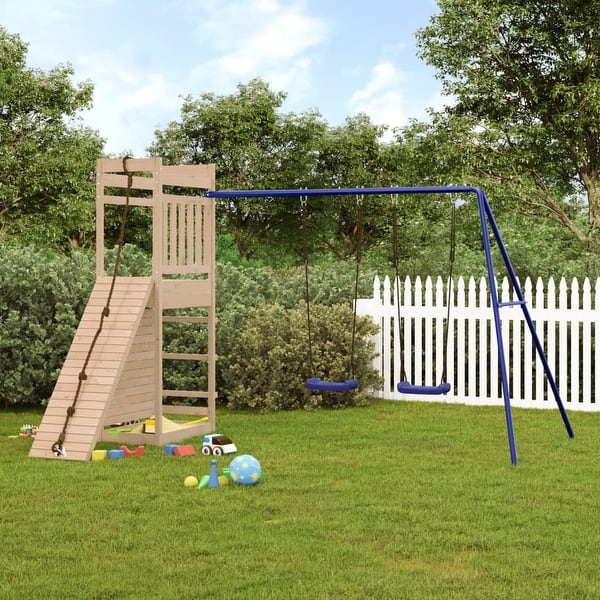 slide 2 of 19, vidaXL Swing Set Outdoor Backyard Wooden Playground Equipment for Kids Age 3-8 124.4" x 101.2" x 81.5" Pine