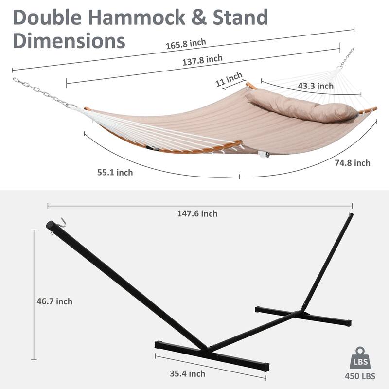 Outdoor 55 Inch 2 Person Hammock with Stand and Pillow by Suncreat