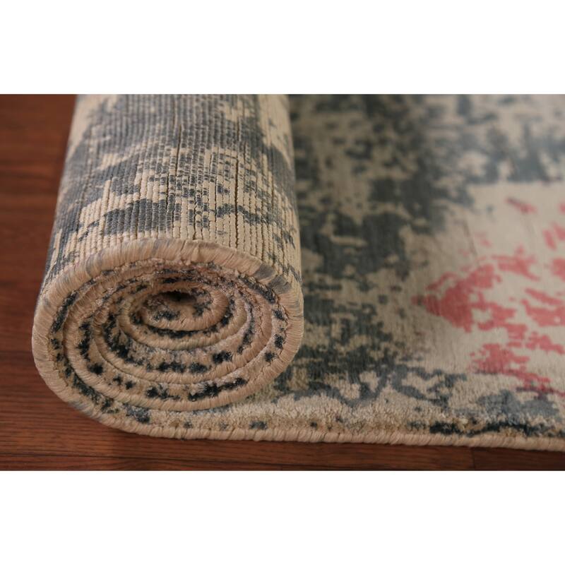 Contemporary Abstract Oriental Foyer Rug Hand-Knotted Grey Wool Carpet - 3'1"x 6'5"