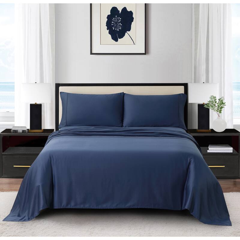 Anne Klein Reverie 4-Piece Cotton Sheet Set - Queen - Navy