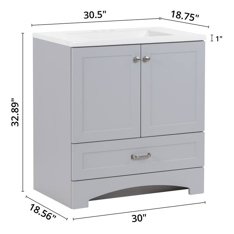 Spring Mill Cabinets Emlyn 30.5" Bathroom Vanity With Drawer and White Sink Top