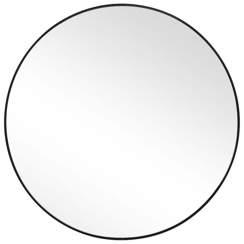 Round Shape Sleek Metal Frame Mirror, Black
