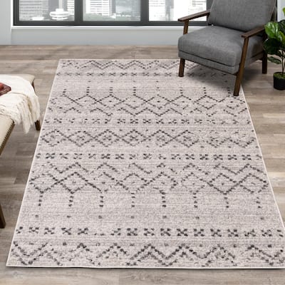 Flynn Collection - Grey/White Banded Tribal Motif Rug