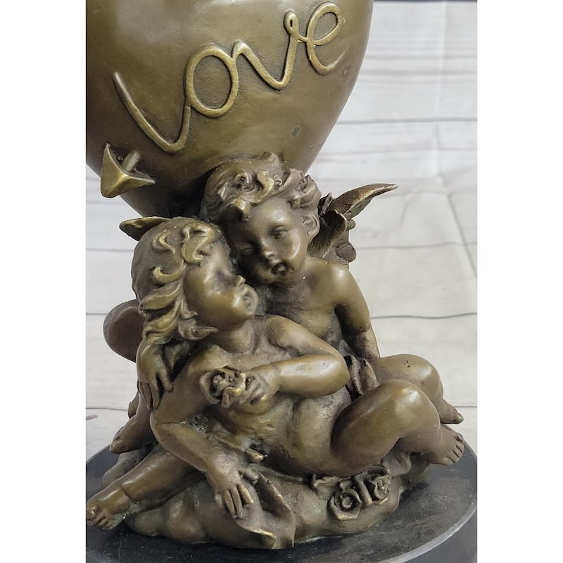 Bronze Candle Holder Cherubim Hearts Love Valentines Romance 9 Inches X 6 Inches