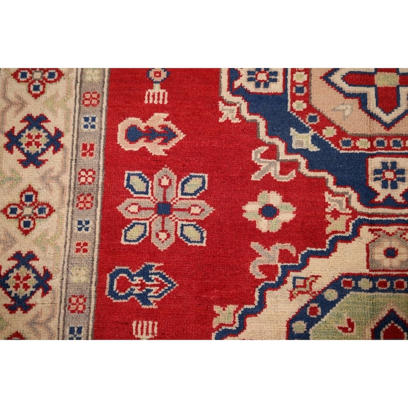 Geometric Kazak Oriental Rug Handmade Wool Carpet - 4'3" x 5'6"