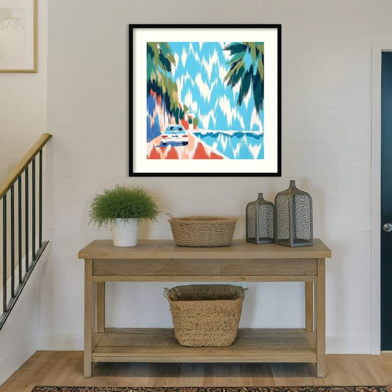 Car On the Beach by Elena Avanesova Wood Framed Wall Art Print - Svelte Noir Black