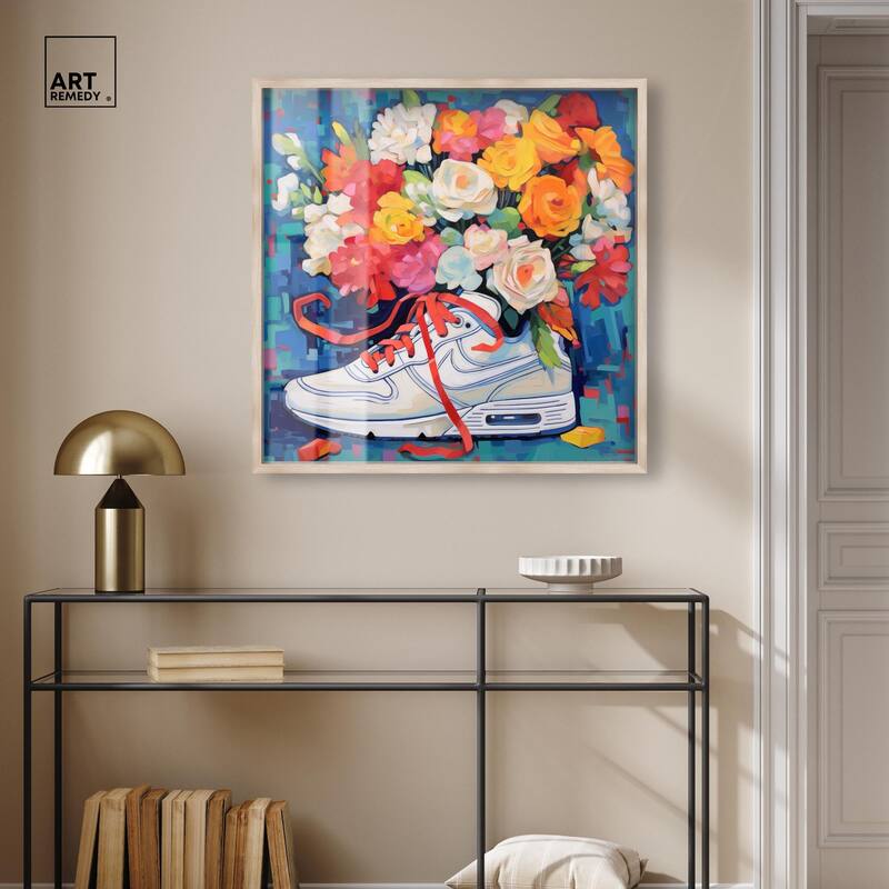 Whimsical Sneaker with Flowers Shadowbox by Art Remedy