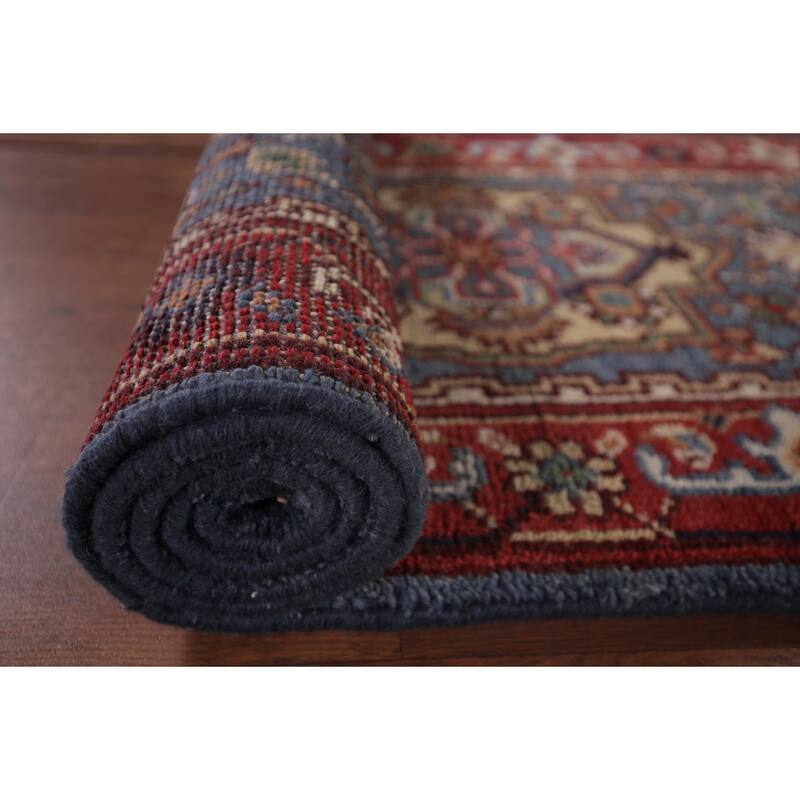 Blue Kazak Oriental Runner Rug Hand-Knotted Geometric Wool Carpet - 2'7"x 8'3"