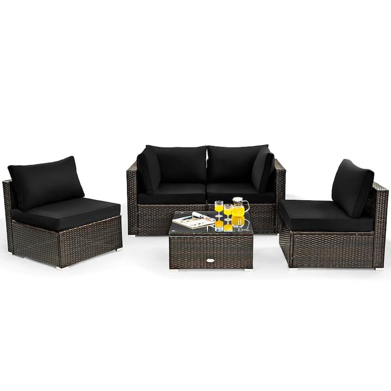 5 Pieces Patio Furniture Set Rattan Outdoor Sectional Conversation Set - Black