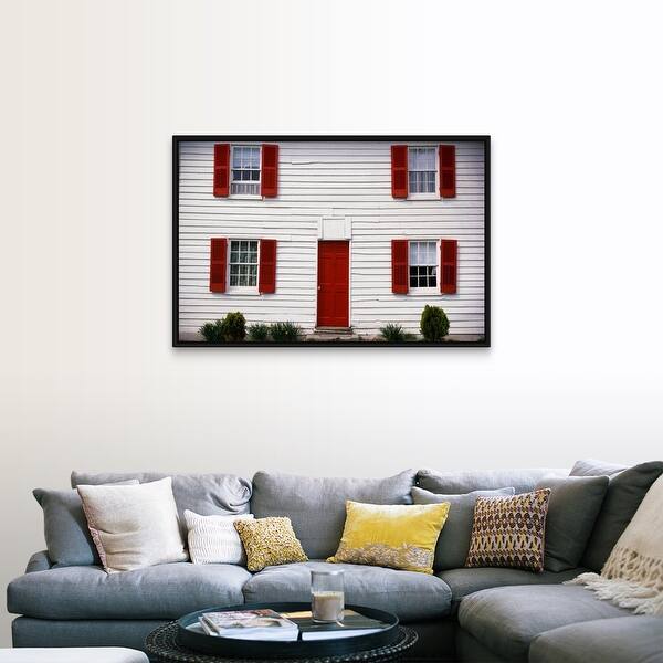 Shop White House With Red Door And Shutters Black Float Frame