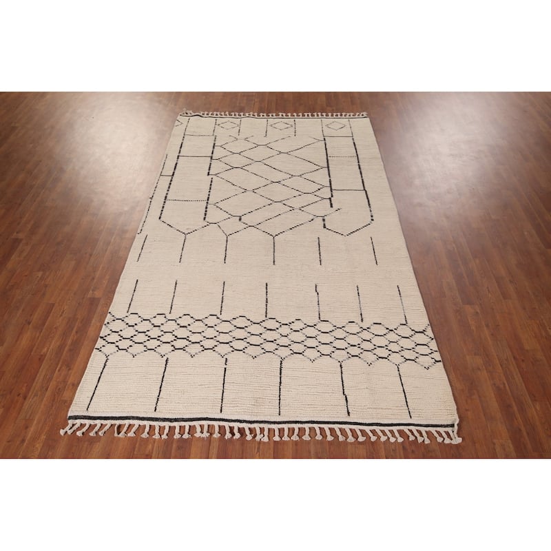 Moroccan Oriental Area Rug Handmade Stripe Wool Carpet - 5'11"x 10'0"