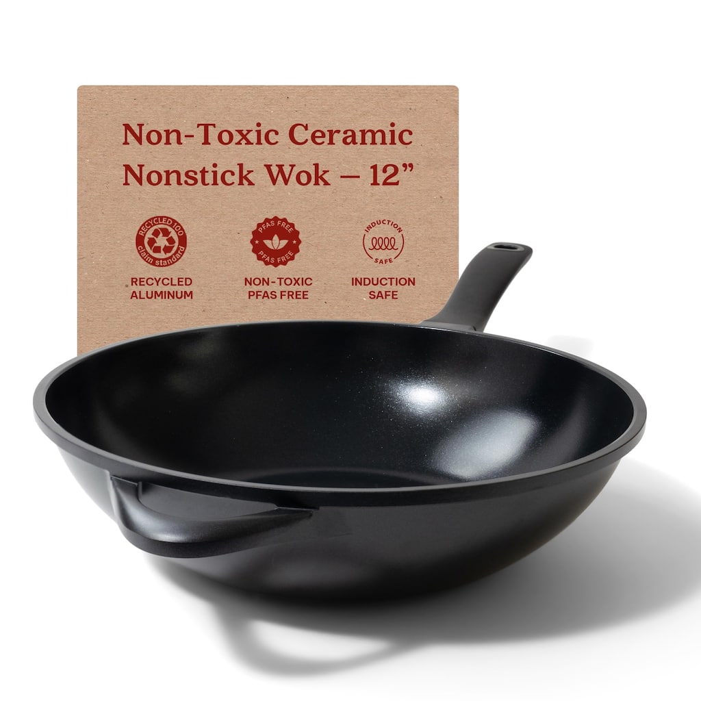 Alva Energy Ceramic Nonstick Wok, Non-Toxic Stir-Fry Pan - 12"