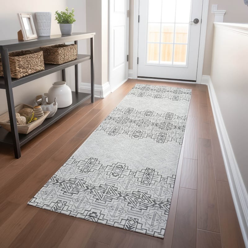 Machine Washable Indoor/ Outdoor Moroccan Boho Chantille Rug