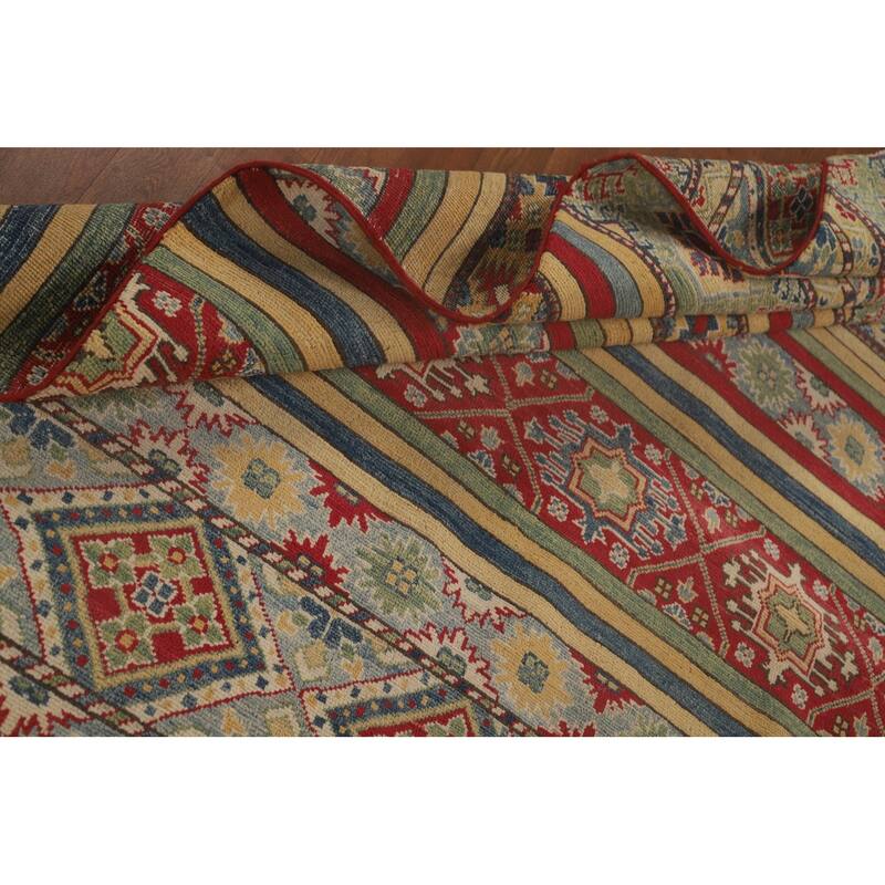 Striped Kazak Oriental Area Rug Hand-Knotted Wool Carpet - 9'10"x 13'2"