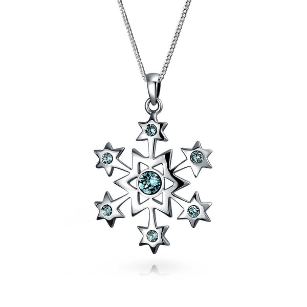 Snowflake Star Pendant Necklace Winter Blue Imitation Topaz Sterling