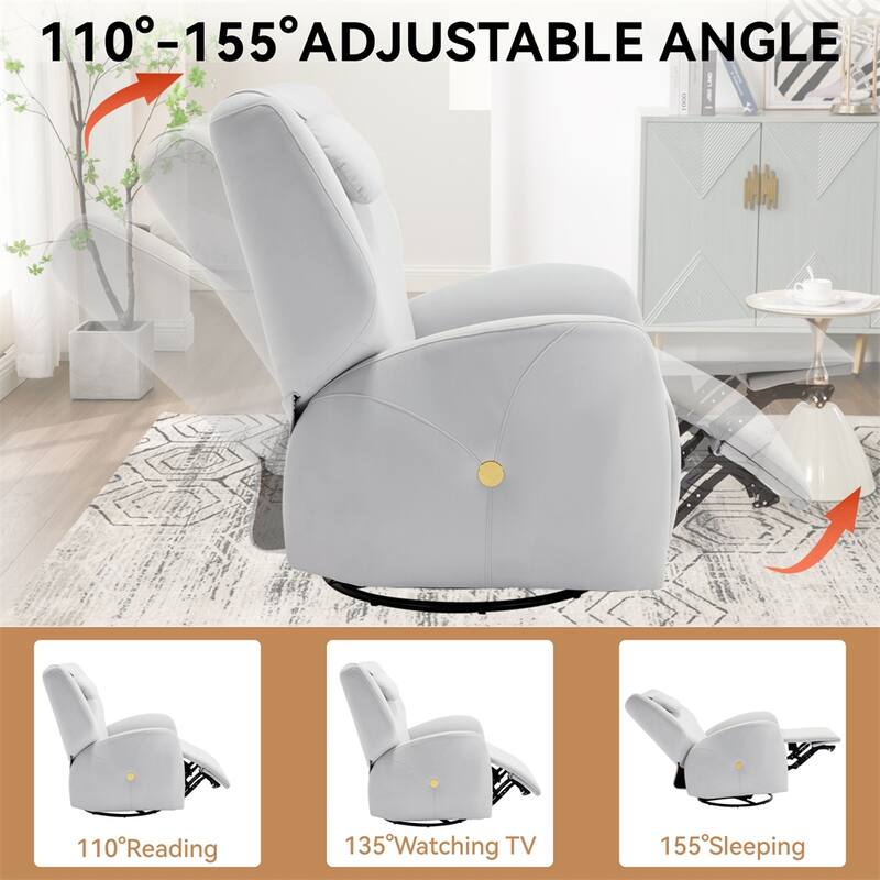 Swivel and Rocker Power Recliner Chair w/Lumbar & Neck Support Pillow