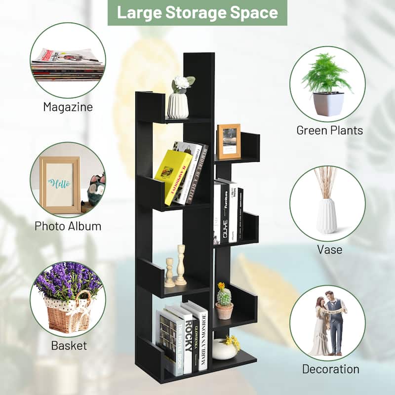 Gymax 8-Shelf Bookcase Modern Tree Bookshelf Storage Decor - 20''x 10'' x 57''