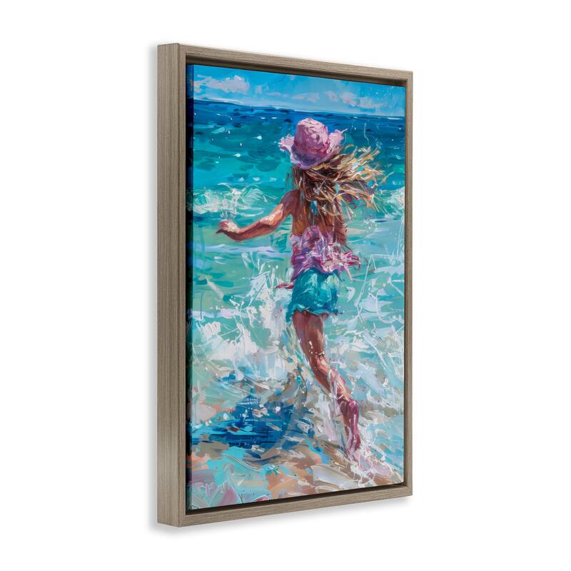 Stupell Summer Beach Fun Girl Framed Floater Canvas Wall Art Design By LSR Design Studio
