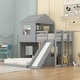 preview thumbnail 14 of 35, Farmhouse Twin Over Full Wooden Playhouse Bunk Bed with Ladder & Slide Grey - Full