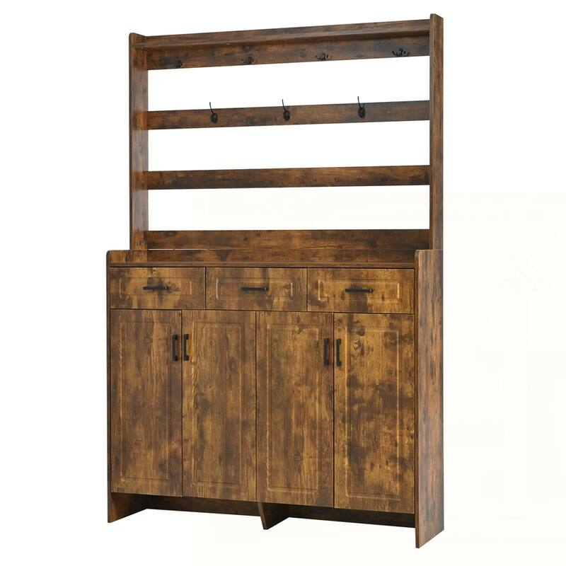 Four-Door Shoe Cabinet with Coat Rack