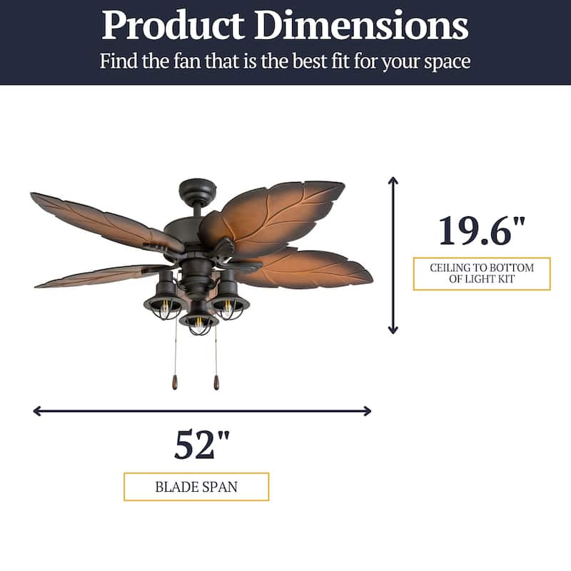52" Prominence Home Ocean Crest Bronze Tropical Indoor Outdoor Ceiling Fan with Light, Remote Control