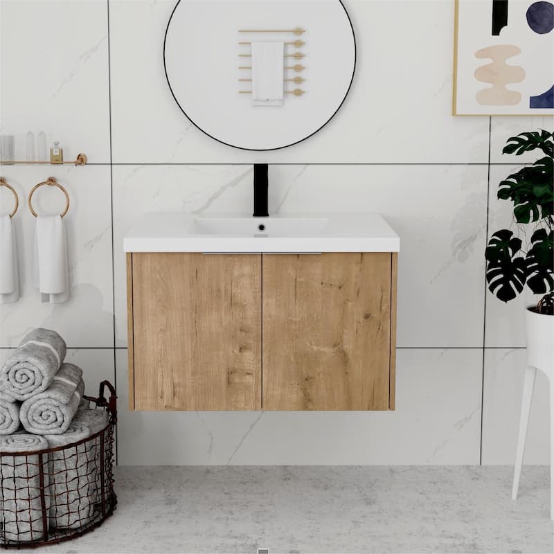 Bathroom Vanity With Sink In 24/30/36 Inch, Floating Bathroom Vanity With Soft Close Door - 29.5"W x 18.1"D - Imitative Oak
