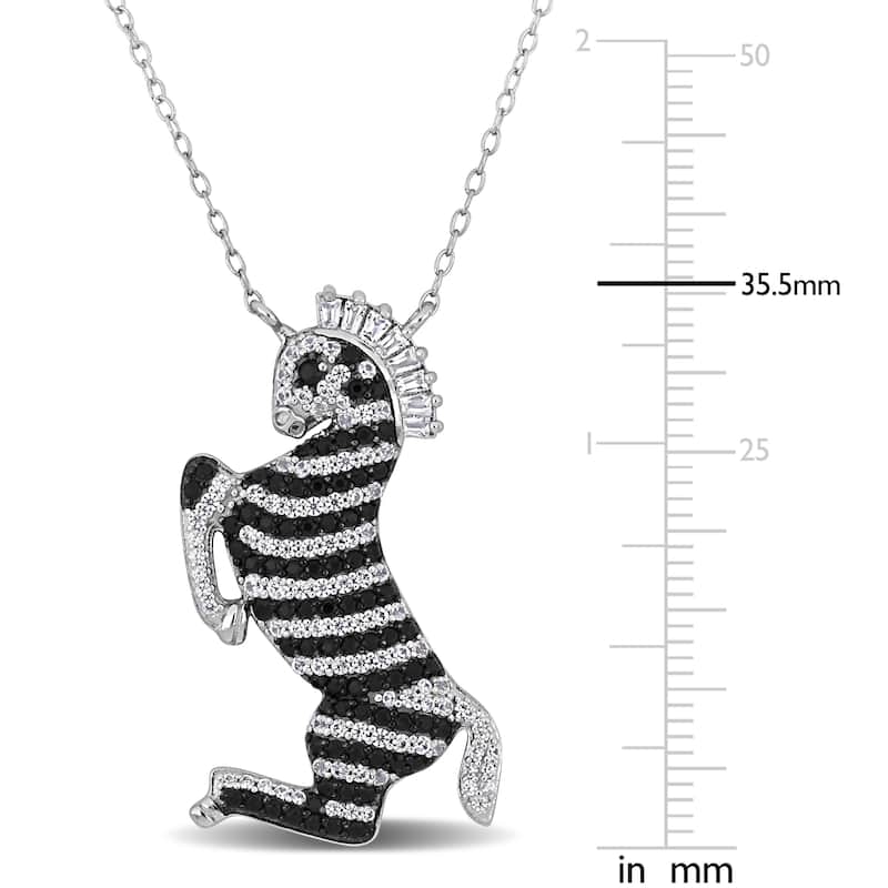 Miadora 3 3/4ct TGW Black Spinel Cubic Zirconia White Topaz Zebra Necklace in Sterling Silver-18+2 in