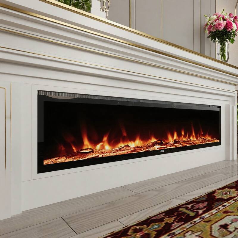1500W Wall-Mounted &Recessed Electric Fireplace Heater with Remote Control - 72Inch