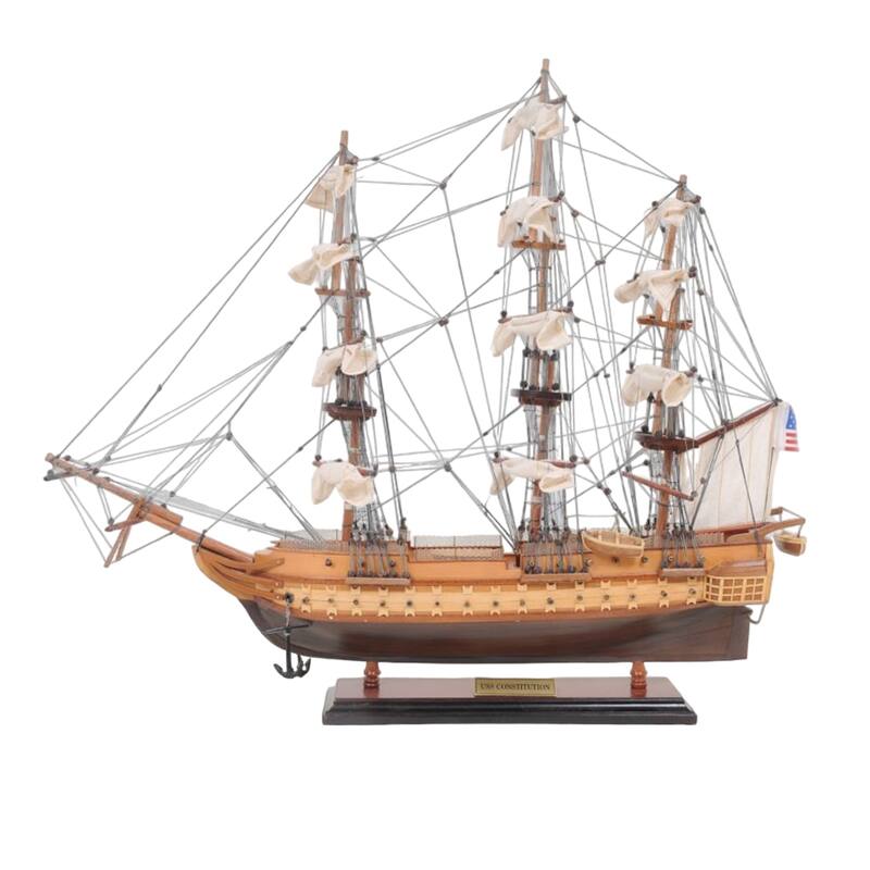 HomeRoots 20" Wood Brown 1797 USS Constitution Hand Painted Decorative Boat - 22.5' X '19.5' X '7.5