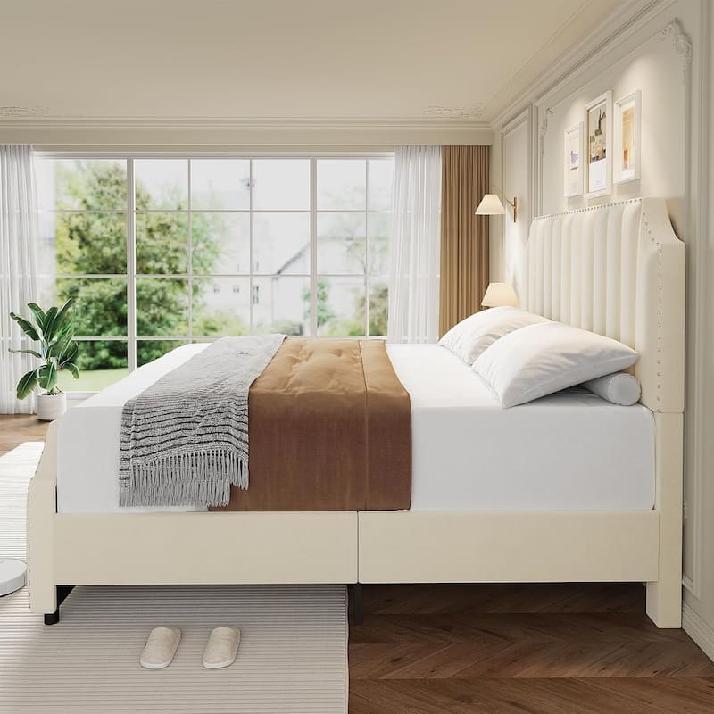 Bed Frame with 50.2" Headboard, Upholstered Platform