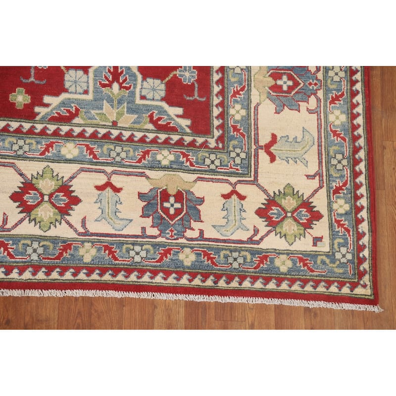 Geometric Red Kazak Rug Hand-Knotted Living Room Wool Carpet - 8'4"x 11'8"