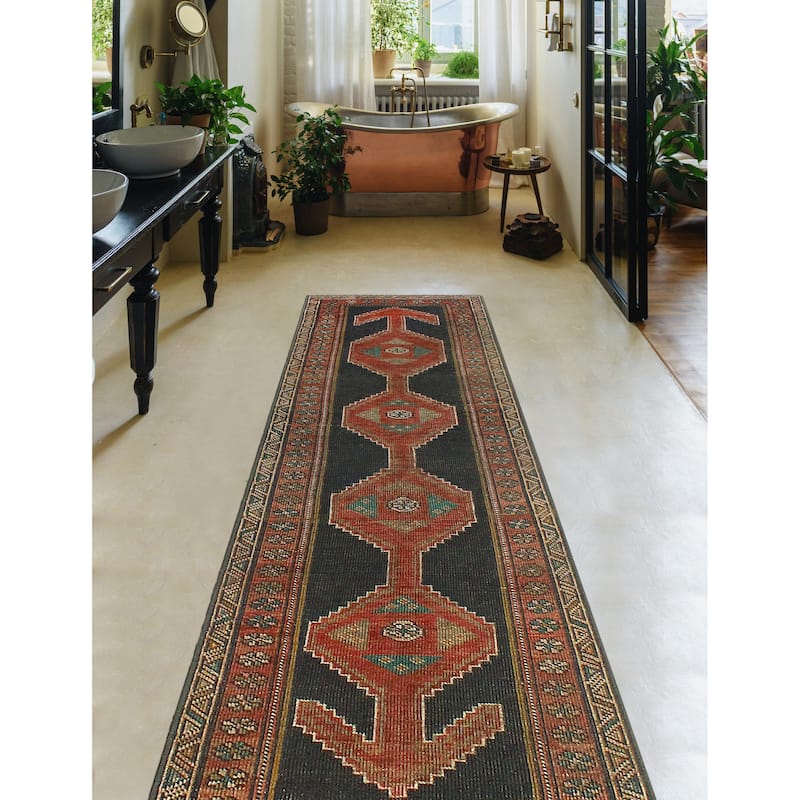 Fine Vintage Distressed Subbooh Navy/Rust Runner - 2'7" x 8'4"