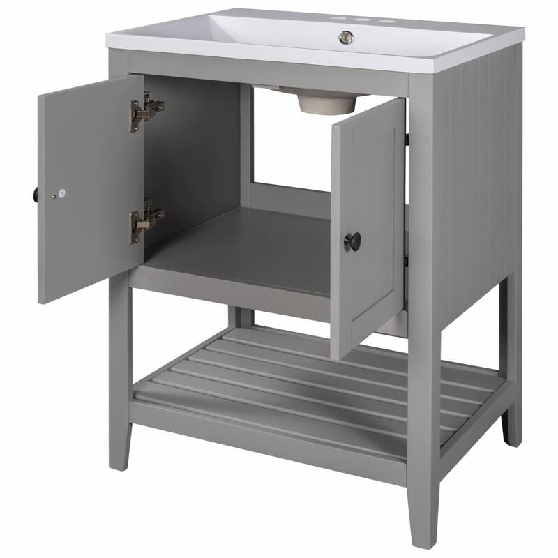 24" Bathroom Vanity with Ceramic Sink and Open Shelf