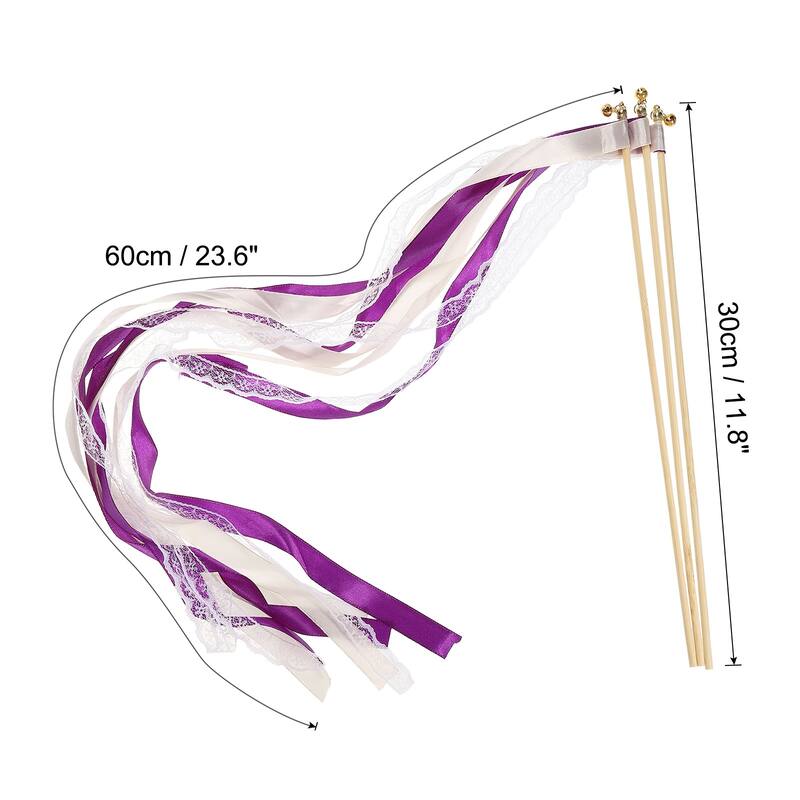 25Pcs Lace Silk Ribbon Fairy Sticks Wands for Wedding Party - Purple,Light Orange